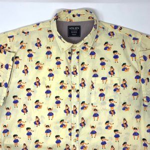 Alpha Beta Hawaiian Luau Hula Girls Men's Short Sleeve Shirt Size XL‎